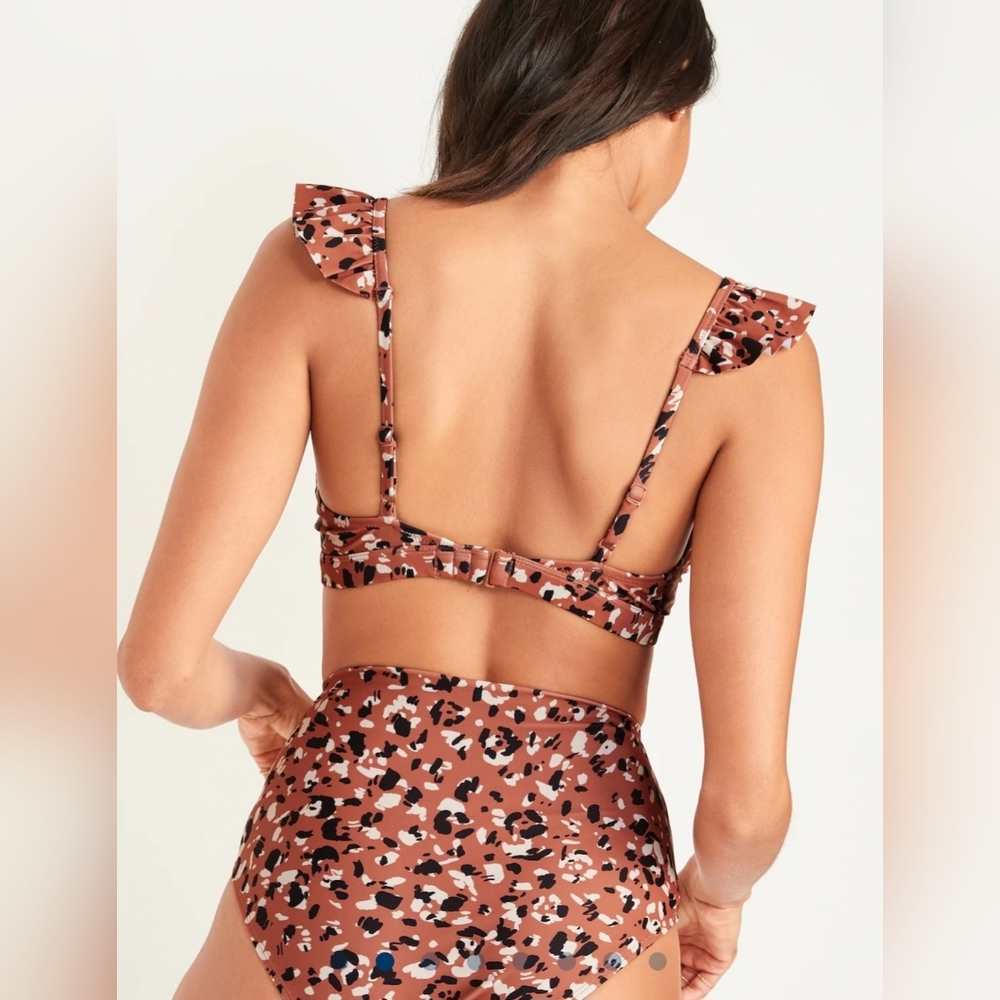 Old Navy Ruffled Brown Pebble Adjsutable Bikini Top Sz 3X Swim Stretch - Picture 2 of 3